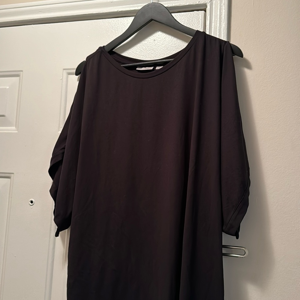 Halogen Tie Sleeve Cold Shoulder Black Top